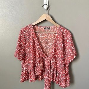 BOGO FREE!! Shein womens floral wrap tie crop top